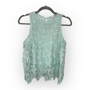 Iris Mint Green Lace Crochet Tank Top Scalloped Hem Romantic Y2K Size L